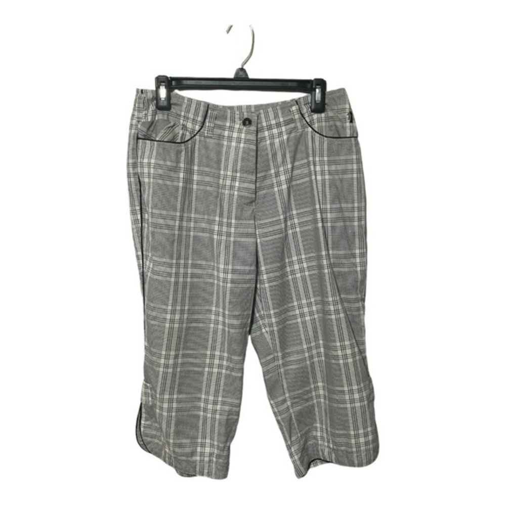 Masters Gold Fashion Womens Black White Plaid Capri Pants Size 12